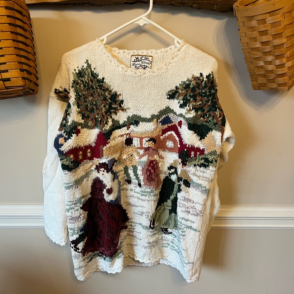 VTG Womens Newport News Heirloom Collectibles Knit Sweater Ice Skate Scene Sz M